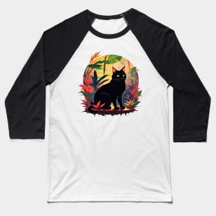 Black Cat in Colorful Garden Cat Mom Baseball T-Shirt